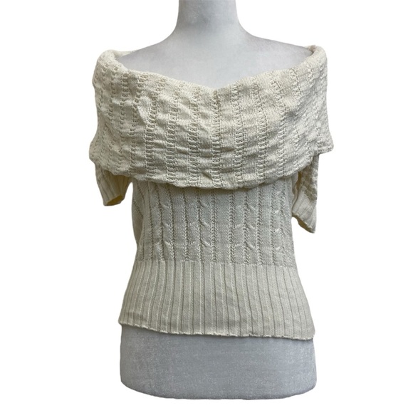 Moda International Cream Large Foldover Neck Off Shoulder Knit Sweater - Picture 1 of 11